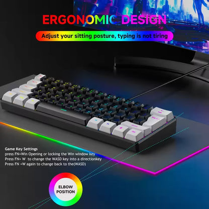 2026 New Portable Wired Mini Mechanical Keyboard K61 Mini Keyboard Wired 61 Keys Phantom Rgb,Black White Red Red/Blue Switch New