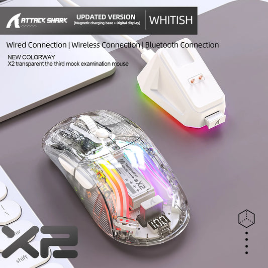 X2 Pro Wireless Gaming Mouse RGB, Tri-Mode Bluetooth, Silent Click, Battery Display, Magnetic Charging Dock