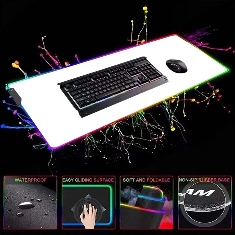 White and Black LED Mousepad RGB Gaming Mouse Pad Game Accessorie Backlit Desk Mat Computer Keyboard Mice Mat XXL Large Mausepad