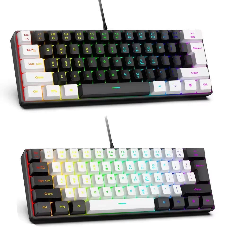 2026 New Portable Wired Mini Mechanical Keyboard K61 Mini Keyboard Wired 61 Keys Phantom Rgb,Black White Red Red/Blue Switch New